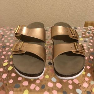 Madden girl rose gold sandals.